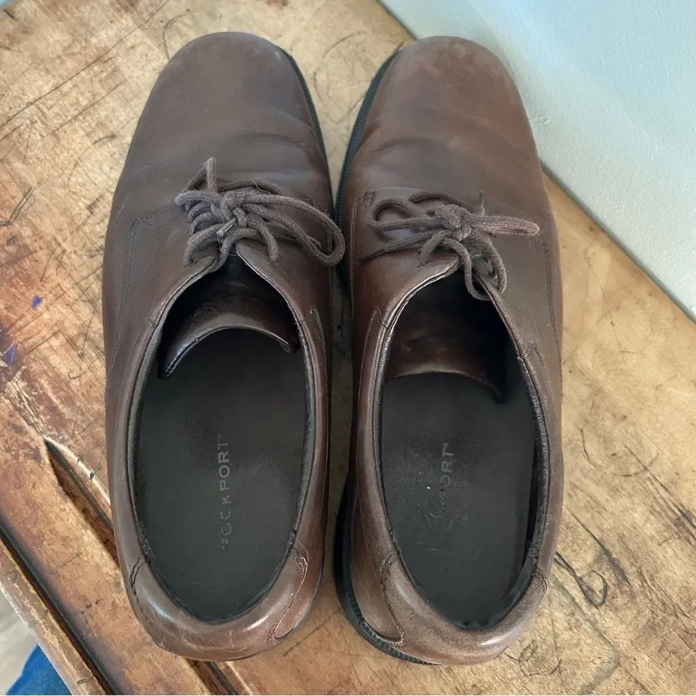 Rockport 10.5 Wide Brown Leather Derby Dress Shoes Classic Business Casual Event